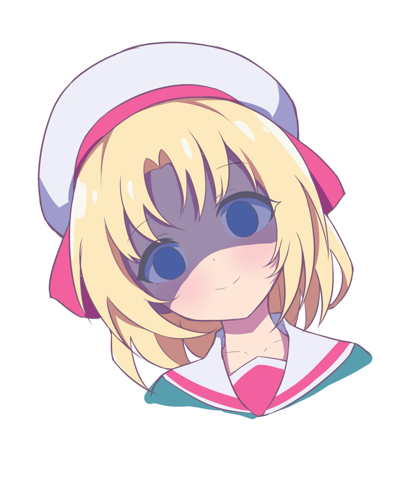 1girl, absurdres, beret, blonde_hair, blue_eyes, closed_mouth, crazy_smile, dot_nose