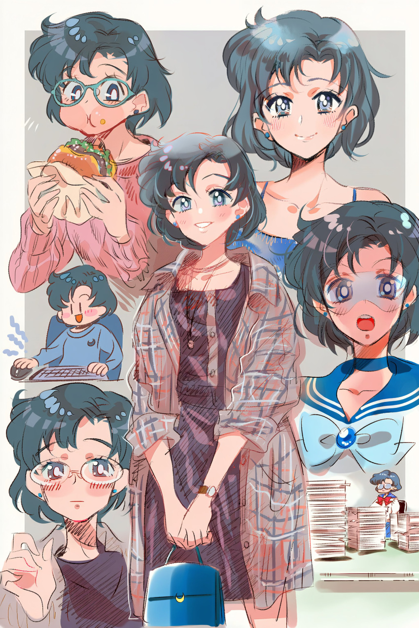 absurdres, bag, bishoujo_senshi_sailor_moon, blue_choker, blue_dress, blue_eyes, blue_hair, blue_sailor_collar