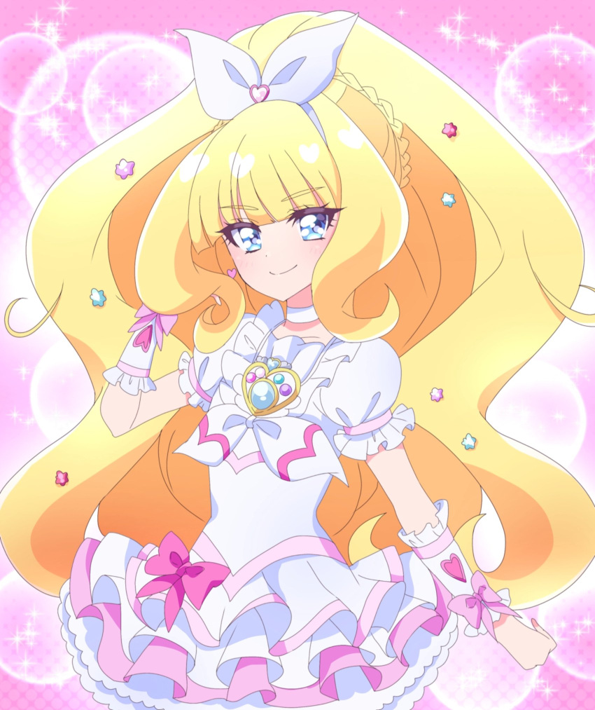 1girl, blonde_hair, blue_eyes, blunt_bangs, bow, braid, choker, closed_mouth