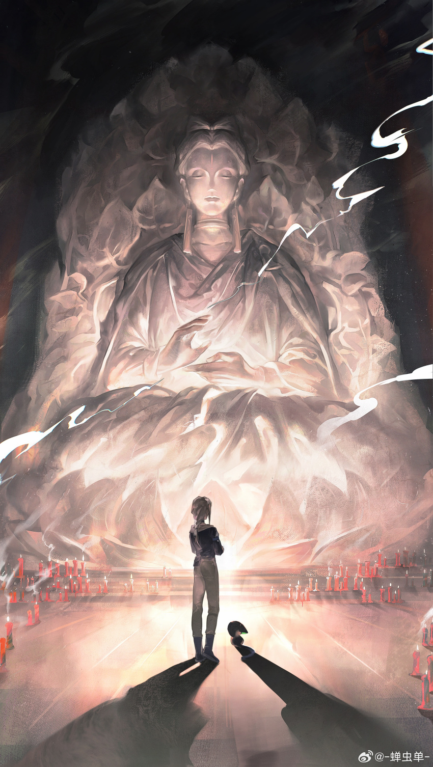 1boy, 1girl, absurdres, black_choker, braid, braided_ponytail, candle, chan9233