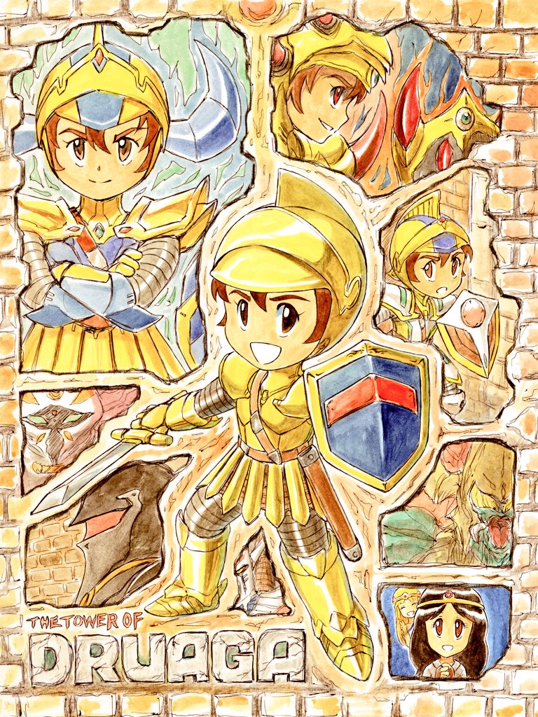 5others, armor, armored_boots, armored_skirt, aura, belt, black_armor, black_hair