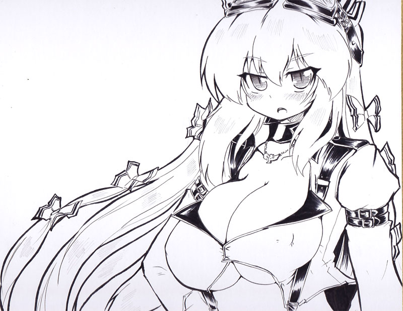 alternate_costume, blush, bow, breasts, bust, cleavage, fujiwara_no_mokou, goggles