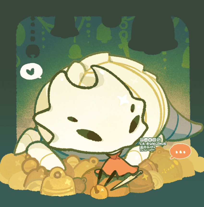 ..., arthropod_girl, bell, bell_beast_(hollow_knight), bug, cloak, colored_speech_bubble, head_in_mouth