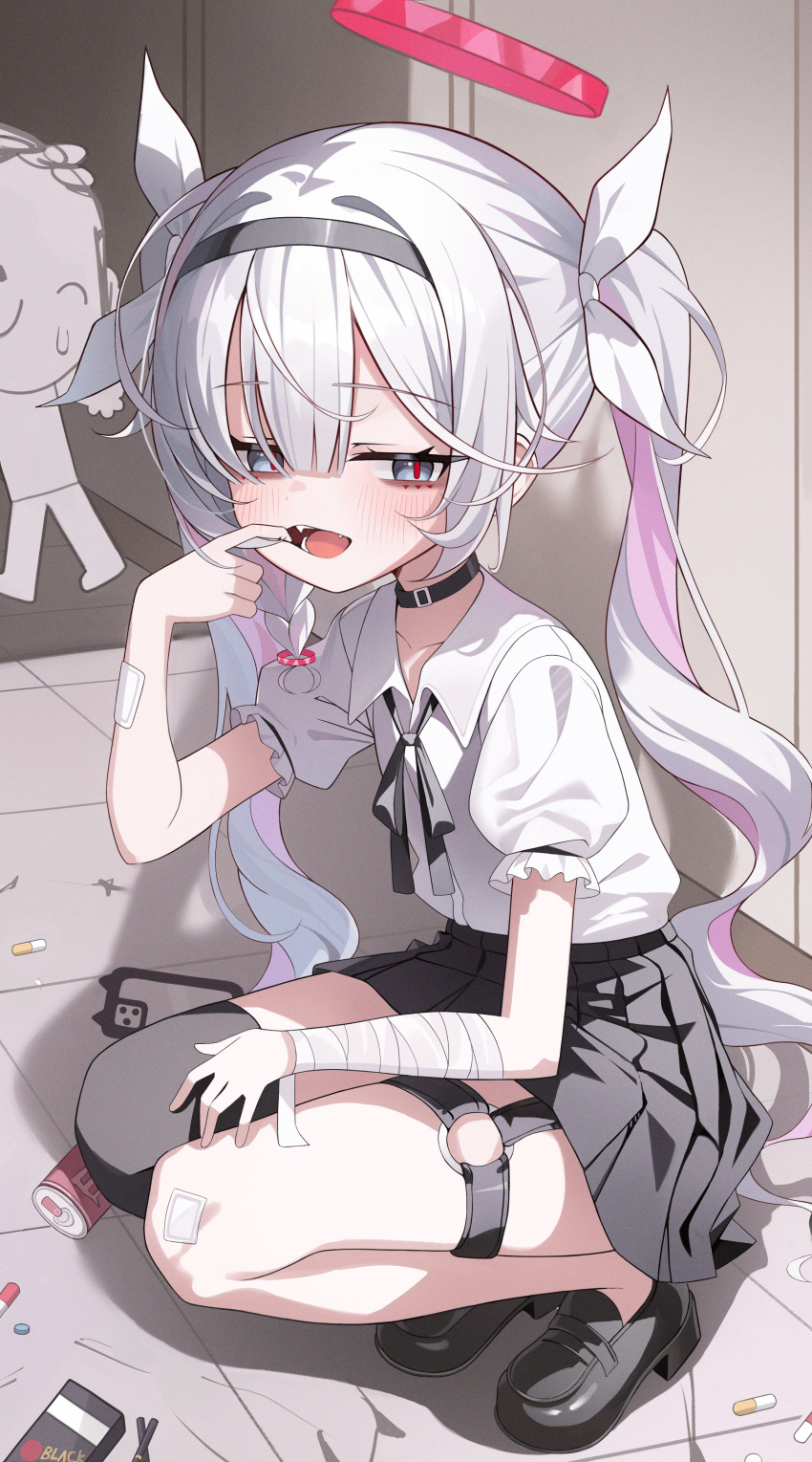 1girl, absurdres, alternate_costume, alternate_hairstyle, bandaged_arm, bandages, black_choker, black_hairband