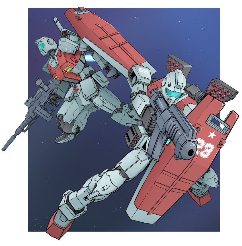 absurdres, aiming, assault_rifle, beam_rifle, blue_visor, earth_federation, energy_gun, english_commentary