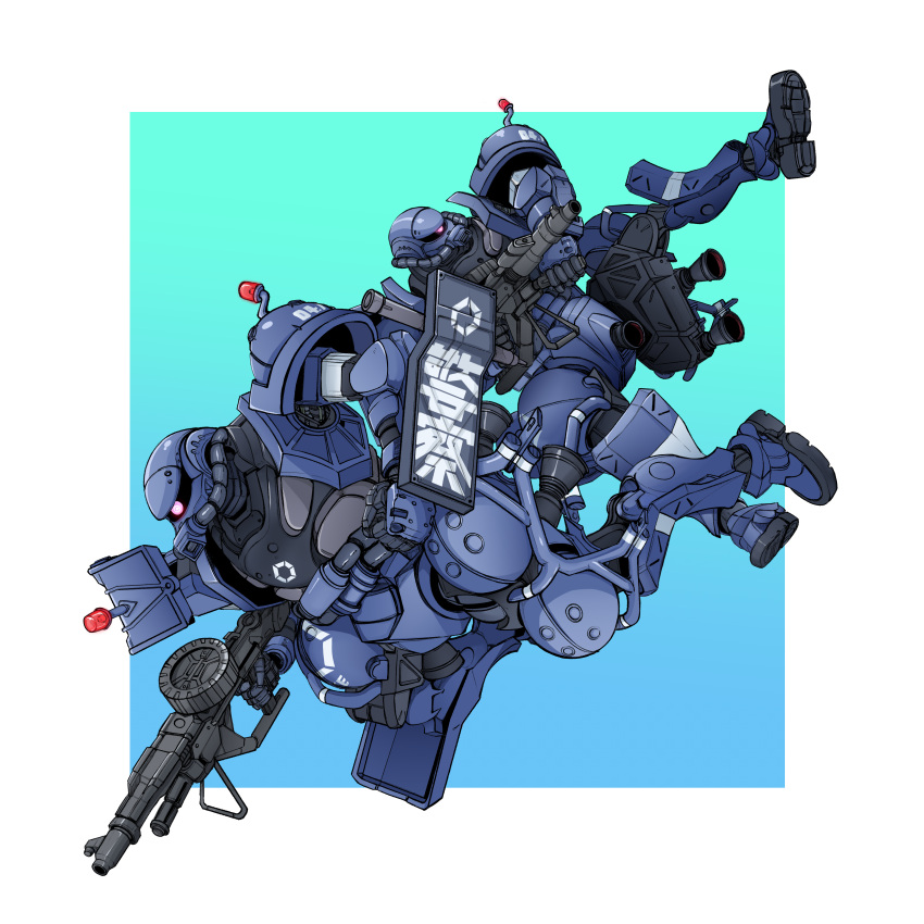 absurdres, cable, english_commentary, gradient_background, gun, gundam, gundam_gquuuuuux, highres