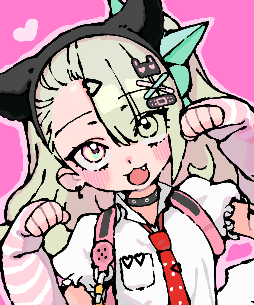 1girl, absurdres, andii_(anzai_teachco), animal_ears, arm_warmers, backpack, bag, black_choker