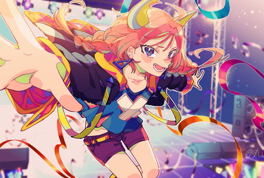 1girl, :d, absurdres, ako-chan_(notamaru_2), black_jacket, blue_eyes, blue_shirt, blurry
