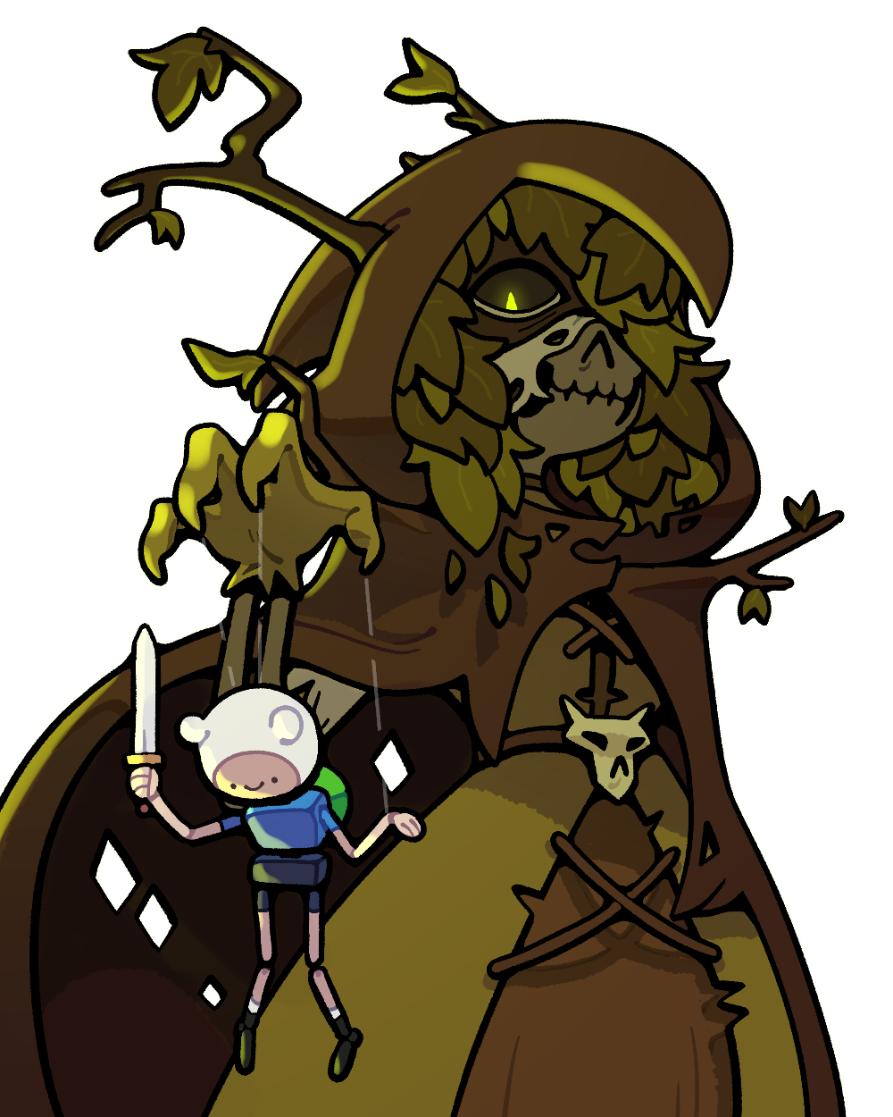 1girl, adventure_time, antlers, character_doll, cloak, colored_sclera, discount-supervillain, doll