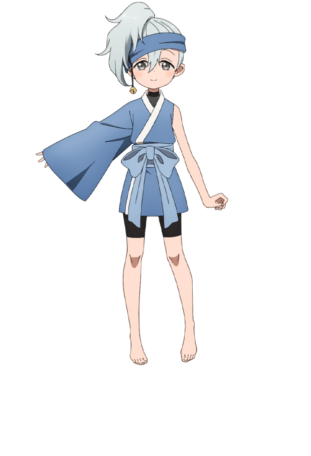 1girl, anime_coloring, asymmetrical_sleeves, bell, bike_shorts, blue_headband, blue_kimono, blue_sash