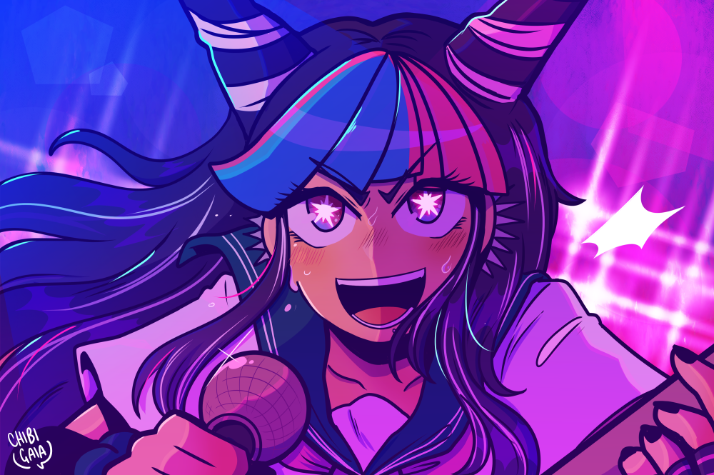 1girl, artist_name, black_hair, black_nails, blue_hair, blue_sailor_collar, blue_streaks, blush
