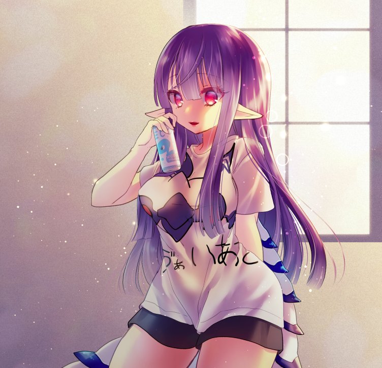 1girl, alternate_costume, black_shorts, breasts, can, emil_chronicle_online, fins, fish_tail