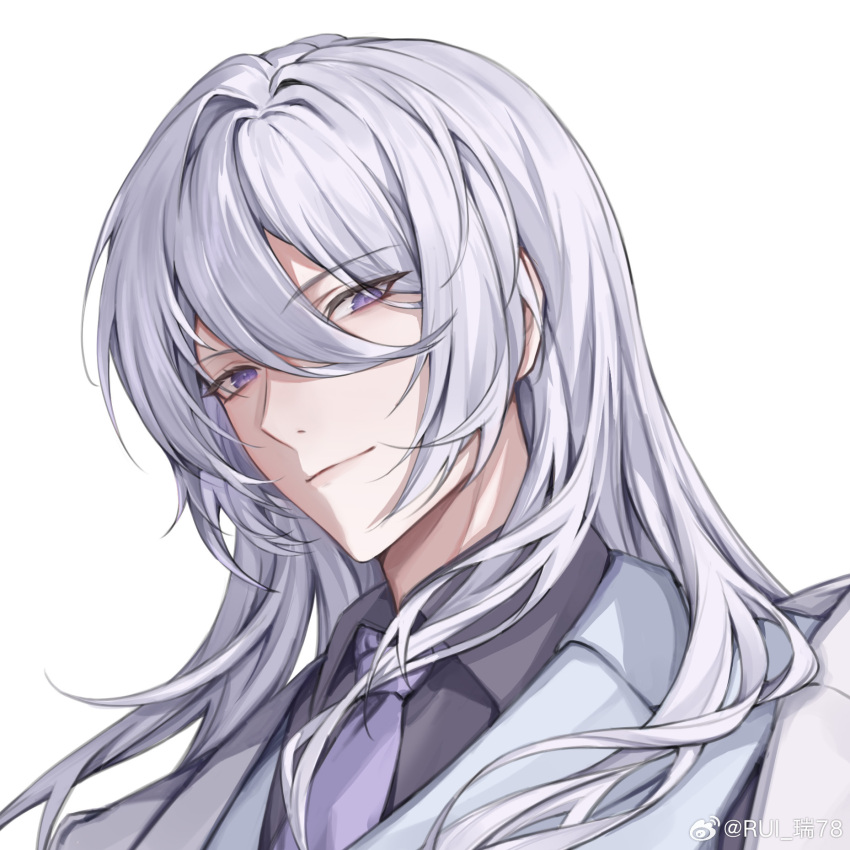 1boy, cael_anselm, chinese_commentary, closed_mouth, collared_shirt, grey_shirt, hair_between_eyes, highres