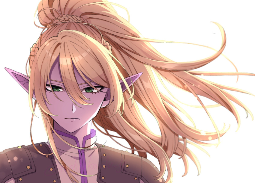 1boy, androgynous, armor, bishounen, blonde_hair, braid, colored_skin, dragon_quest