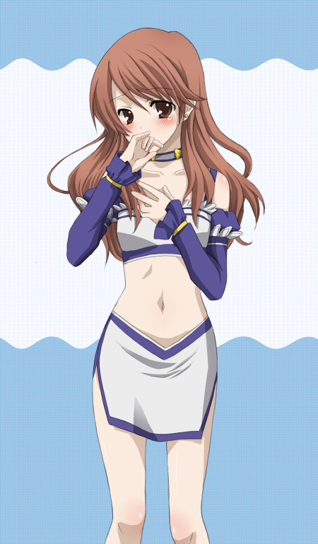 bare_shoulders, blush, brown_eyes, brown_hair, collarbone, covering, covering_face, covering_mouth
