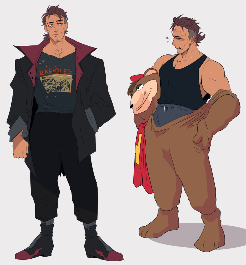 1boy, blush, drawfee, drawtectives, earrings, highres, jacket, jewelry