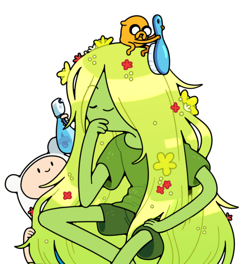 3boys, adventure_time, bottle, brushing_another's_hair, brushing_hair, discount-supervillain, fern_(adventure_time), finn_the_human