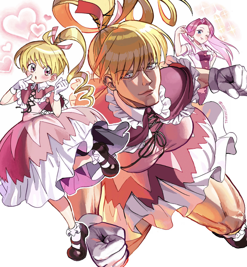 1girl, absurdres, aged_down, aged_up, biscuit_krueger, blonde_hair, bobby_socks, cross-laced_clothes