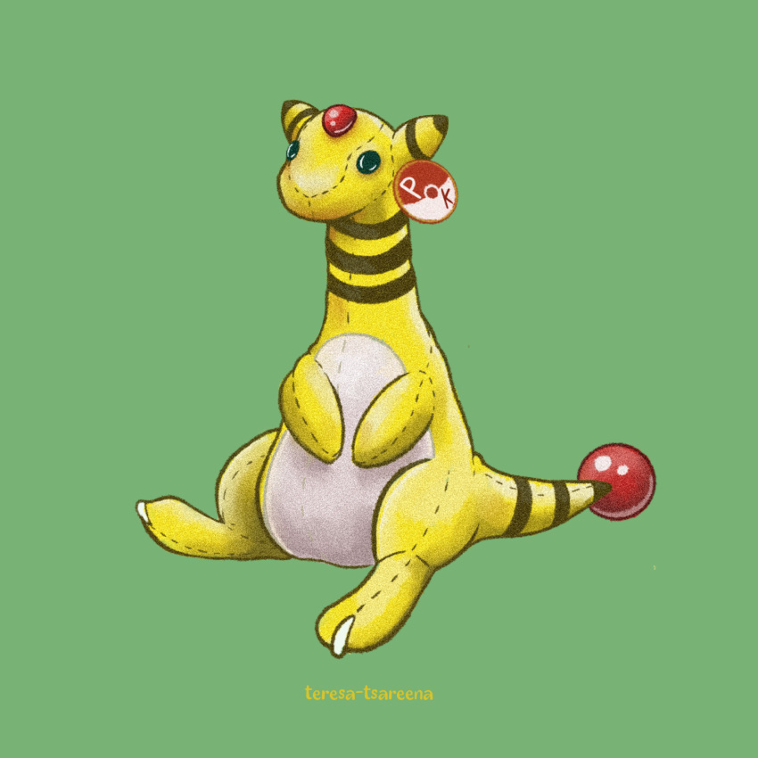 ampharos, artist_name, beanie_babies, green_background, highres, pokemon, pokemon_(creature), simple_background