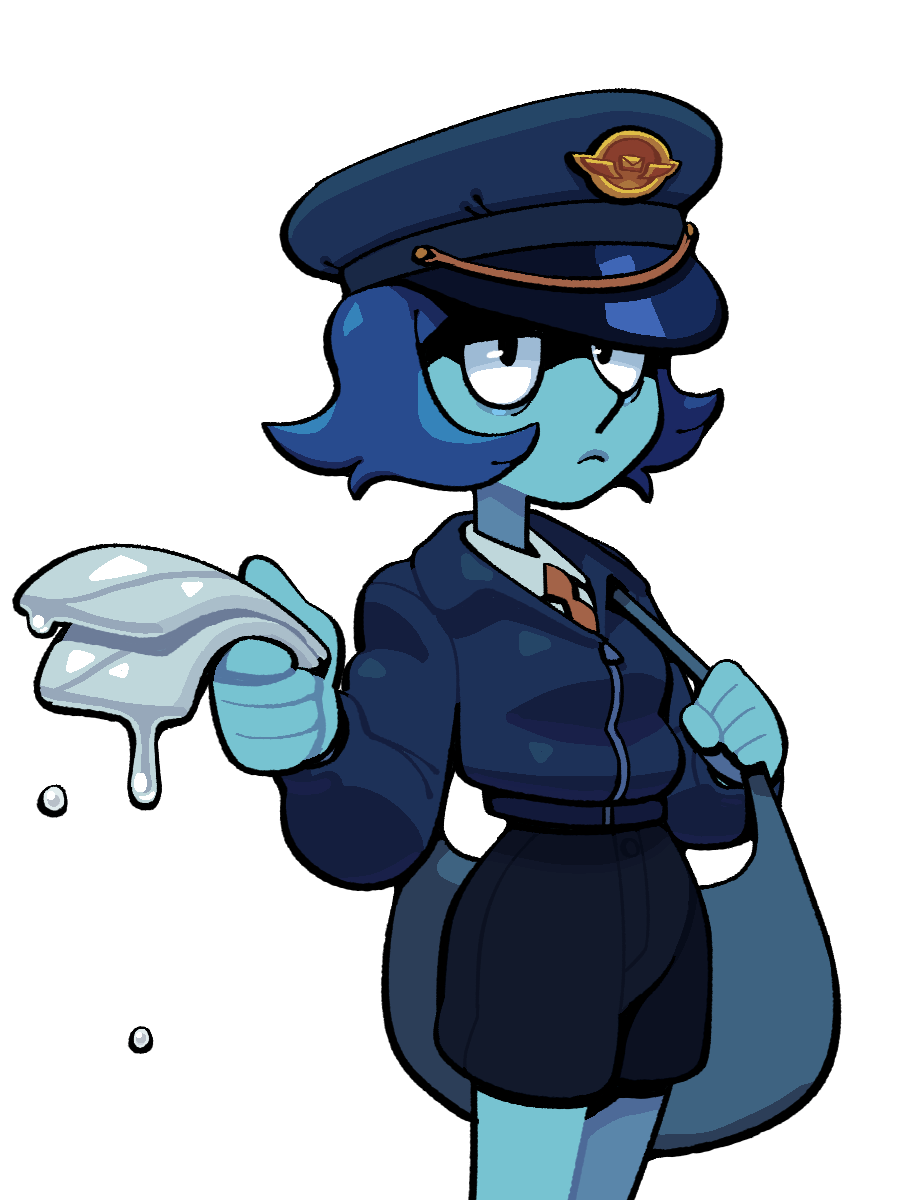 1girl, alternate_costume, blue_hair, blue_skin, breasts, closed_mouth, colored_skin, discount-supervillain