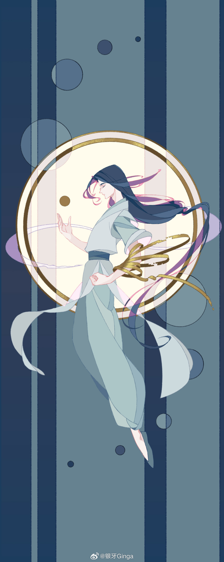 1boy, absurdres, aqua_shoes, chinese_clothes, circle, closed_eyes, floating_hair, highres