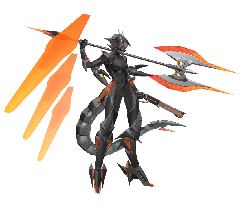 1girl, absurdres, armor, armored_boots, armored_gloves, arthropod_girl, assault_visor, axe