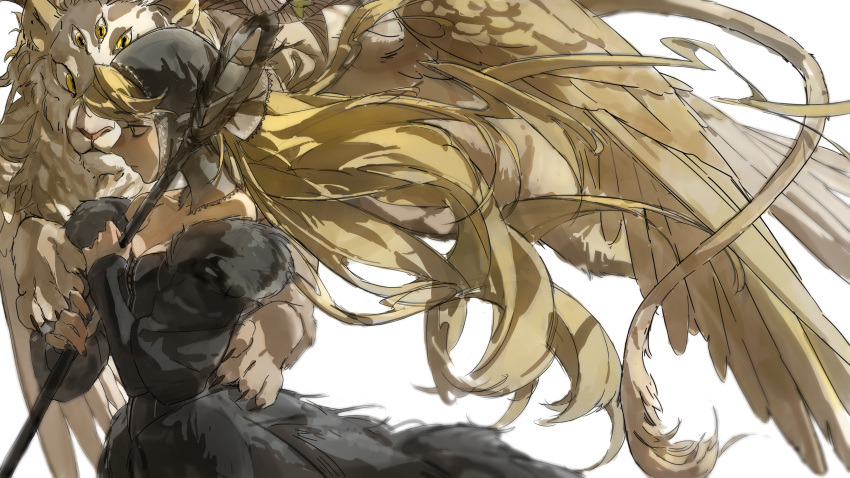 1girl, absurdres, black_dress, blonde_hair, commentary, dress, dungeon_meshi, extra_eyes