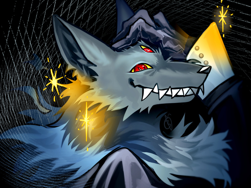 1boy, arknights, black_background, black_gloves, blue_fur, body_fur, bowchanrou_(b0tar0), colored_sclera