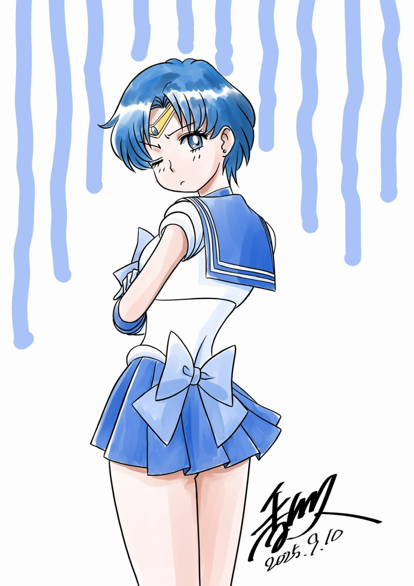 1girl, ass_peek, back_bow, birthday, bishoujo_senshi_sailor_moon, blue_bow, blue_bowtie, blue_choker