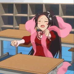 animated_gif, black_hair, classroom, closed_eyes, elsea_de_lute_irma, eyes_closed, gif, hair_ornament