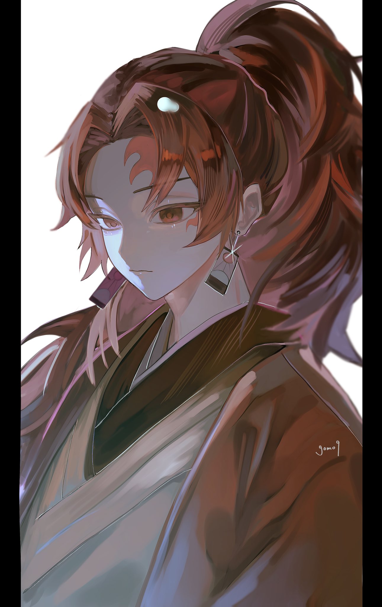 1017gomo9, 1boy, black_border, border, closed_mouth, earrings, empty_eyes, facial_tattoo