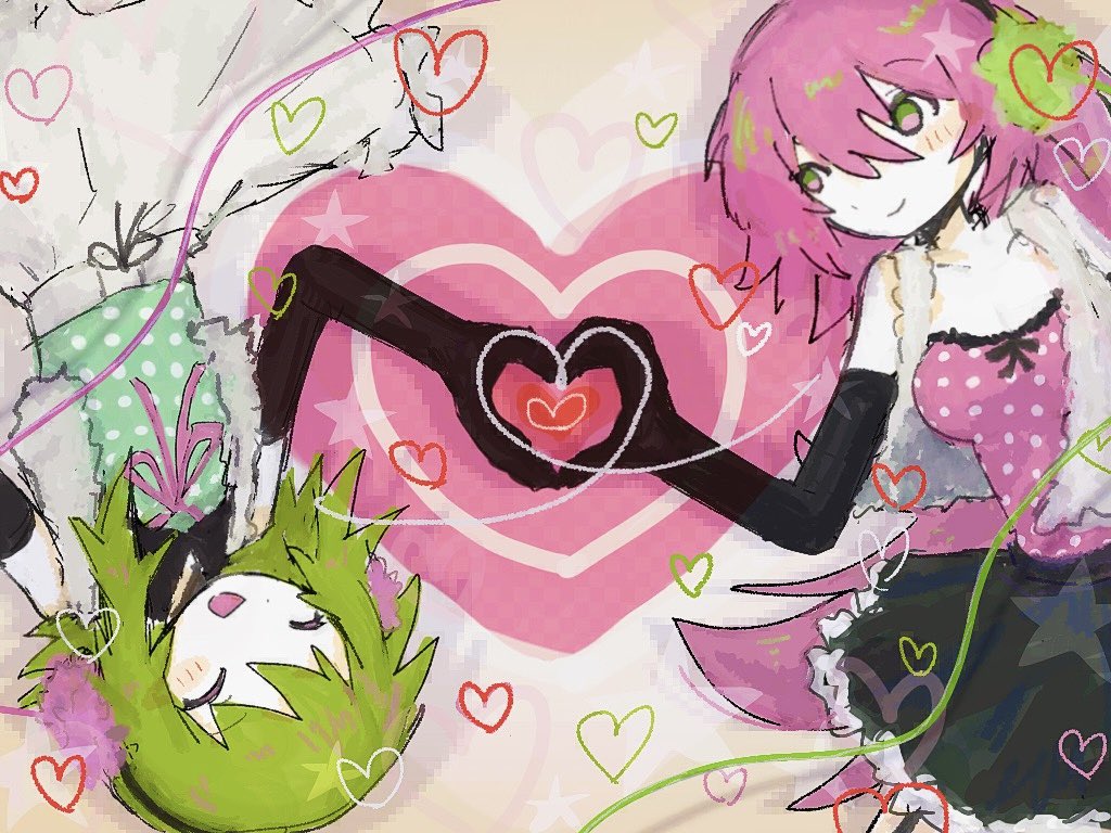 2girls, black_gloves, black_skirt, blush, closed_eyes, cropped_jacket, earmuffs, elbow_gloves