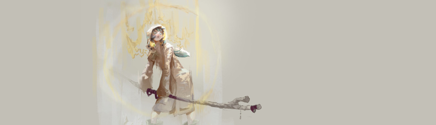 1girl, absurdres, aura, blue_hair, boots, coat, golden_reggie, green_boots