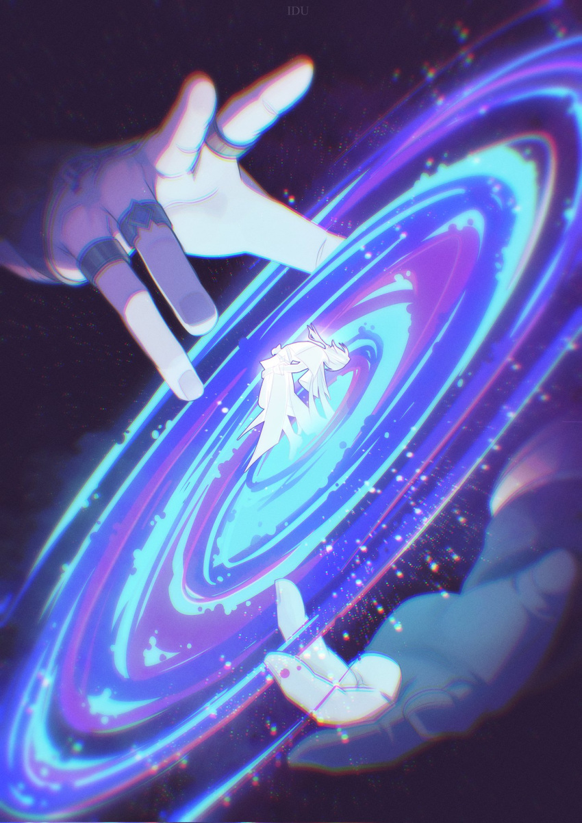 2others, anaxa_(honkai:_star_rail), bent_back, blurry_edges, character_request, chromatic_aberration, dress, faceless