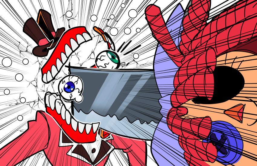 blue_eyes, caine_(the_amazing_digital_circus), cosplay, digimon, digimon_adventure, green_eyes, hat, highres