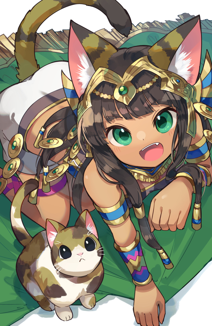 1girl, absurdres, all_fours, ancient_egyptian, animal_ears, bastet_(p&amp;d), cat, cat_ears