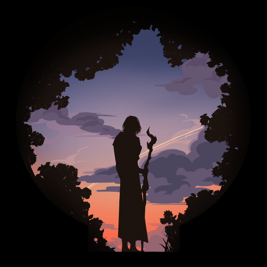 1other, arcane:_league_of_legends, black_hair, bush, cane, cloak, clouds, cloudy_sky