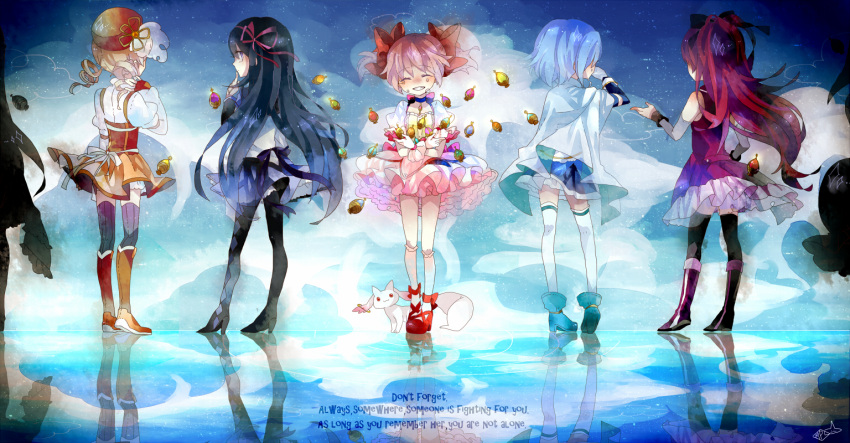 akemi_homura, blue, closed_eyes, different_reflection, eyes_closed, from_behind, highres, kaname_madoka