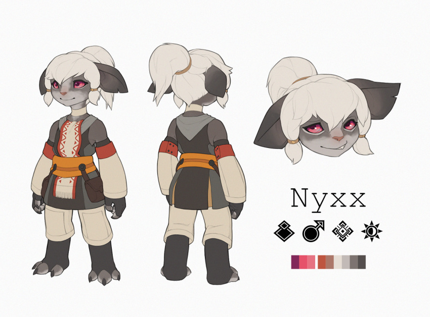 1boy, ambiguous_gender, asura_(guild_wars), bare_shoulders, color_guide, colored_sclera, colored_skin, english_text