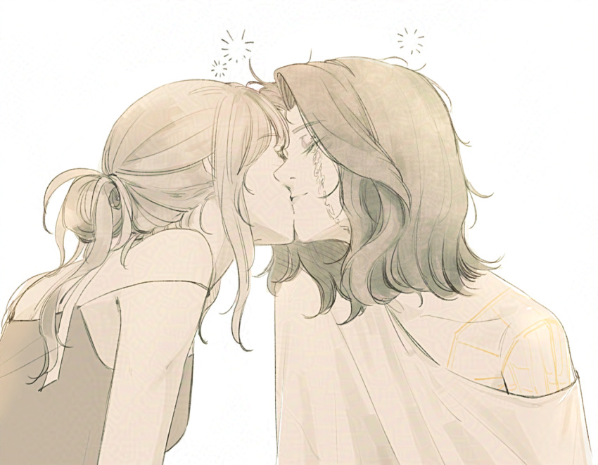 2girls, camisole, clair_obscur:_expedition_33, closed_eyes, commentary_request, hoj_duck, kiss, long_hair