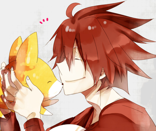 bad_id, closed_eyes, eyes_closed, fox, fuu_takara, houhou_(black_lack), male, prez_(star_driver), red_hair, redhead, star_driver, tsunashi_takuto