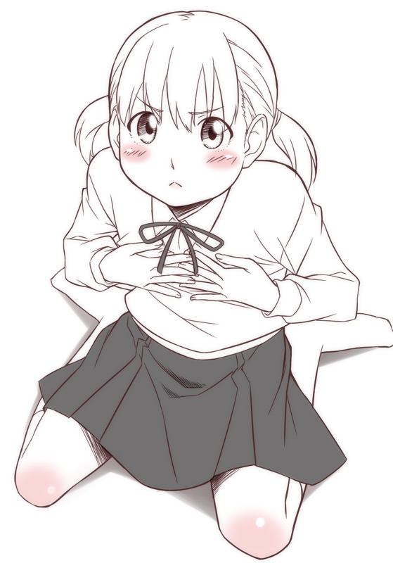 blush, breasts, child, covering, covering_breasts, feet, footwear, hourou_musuko