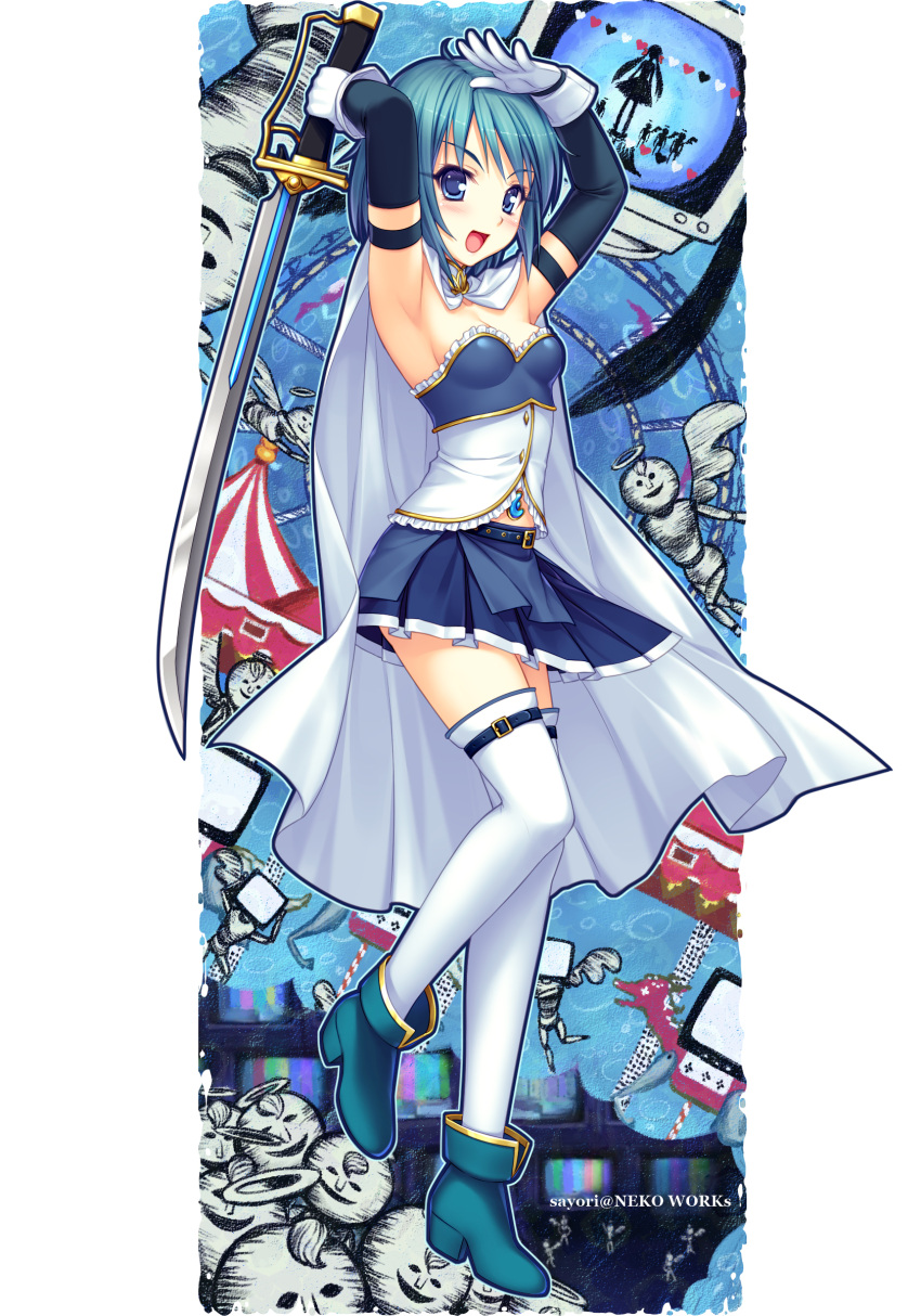 :d, absurdres, armpits, arms_up, bad_id, blue_eyes, blue_hair, blush