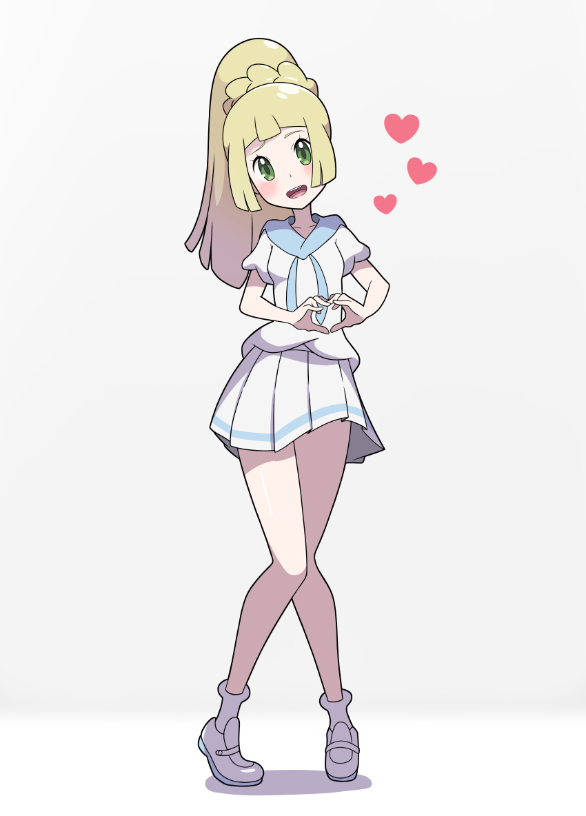 1girl, :d, absurdres, araki_megami, bare_legs, blonde_hair, blue_sailor_collar, blush