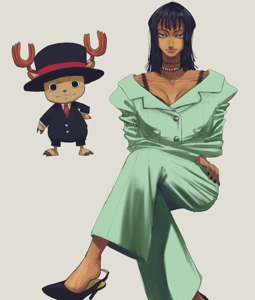 1boy, 1girl, al_sahim, antlers, black_hair, black_nails, blue_eyes, blue_jacket