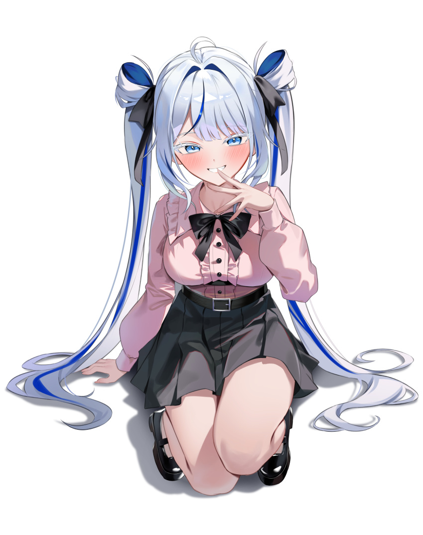 1girl, absurdres, ahoge, aokumo_rin, belt, belt_buckle, black_belt, black_shoes