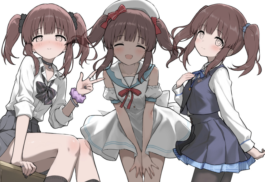 1girl, absurdres, black_pantyhose, brown_hair, choker, dress, gakuen_idolmaster, gyaru