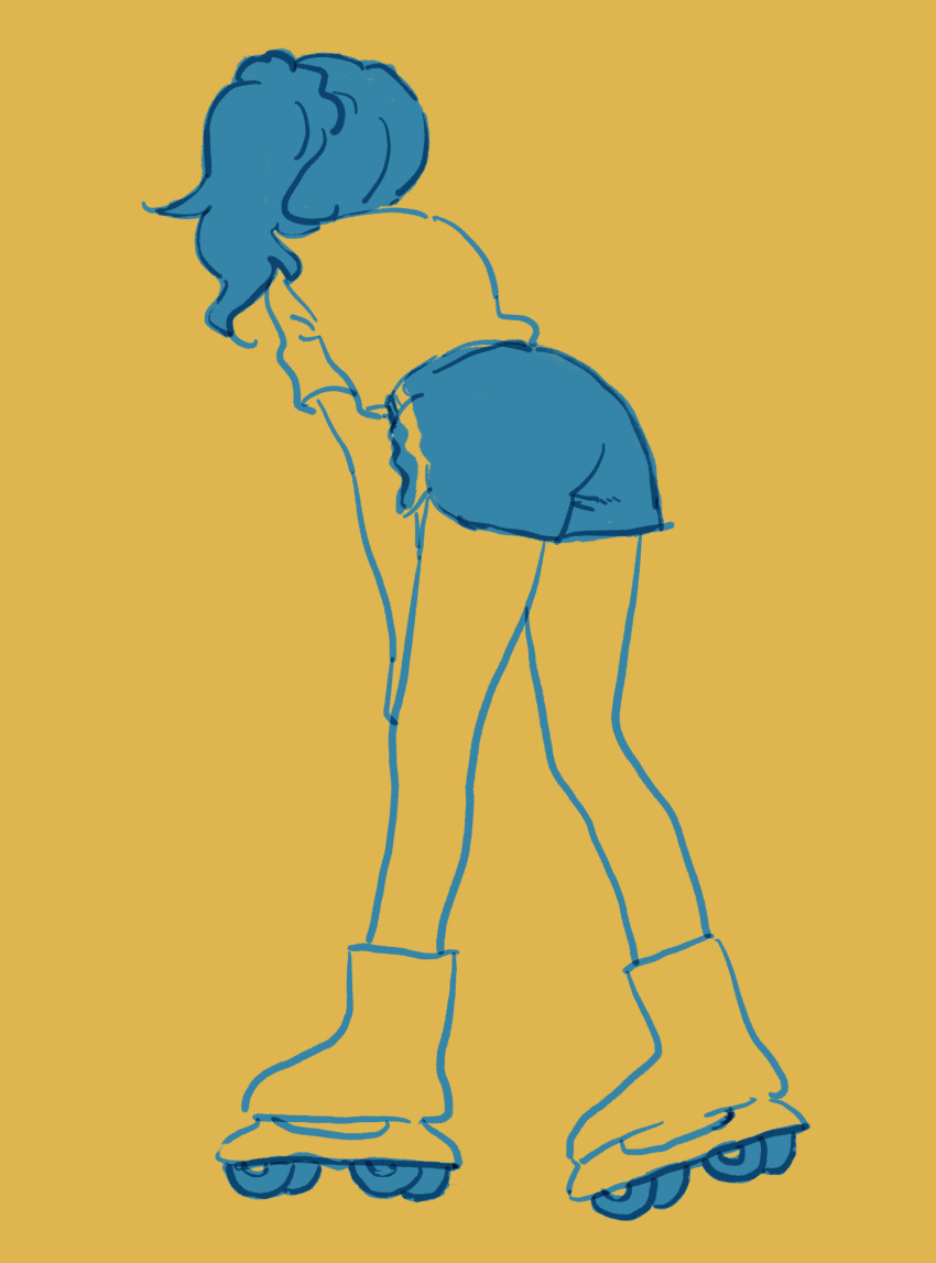 1girl, aikatsu!, aikatsu!_(series), blue_hair, blue_shorts, boots, colored_lineart, dolphin_shorts