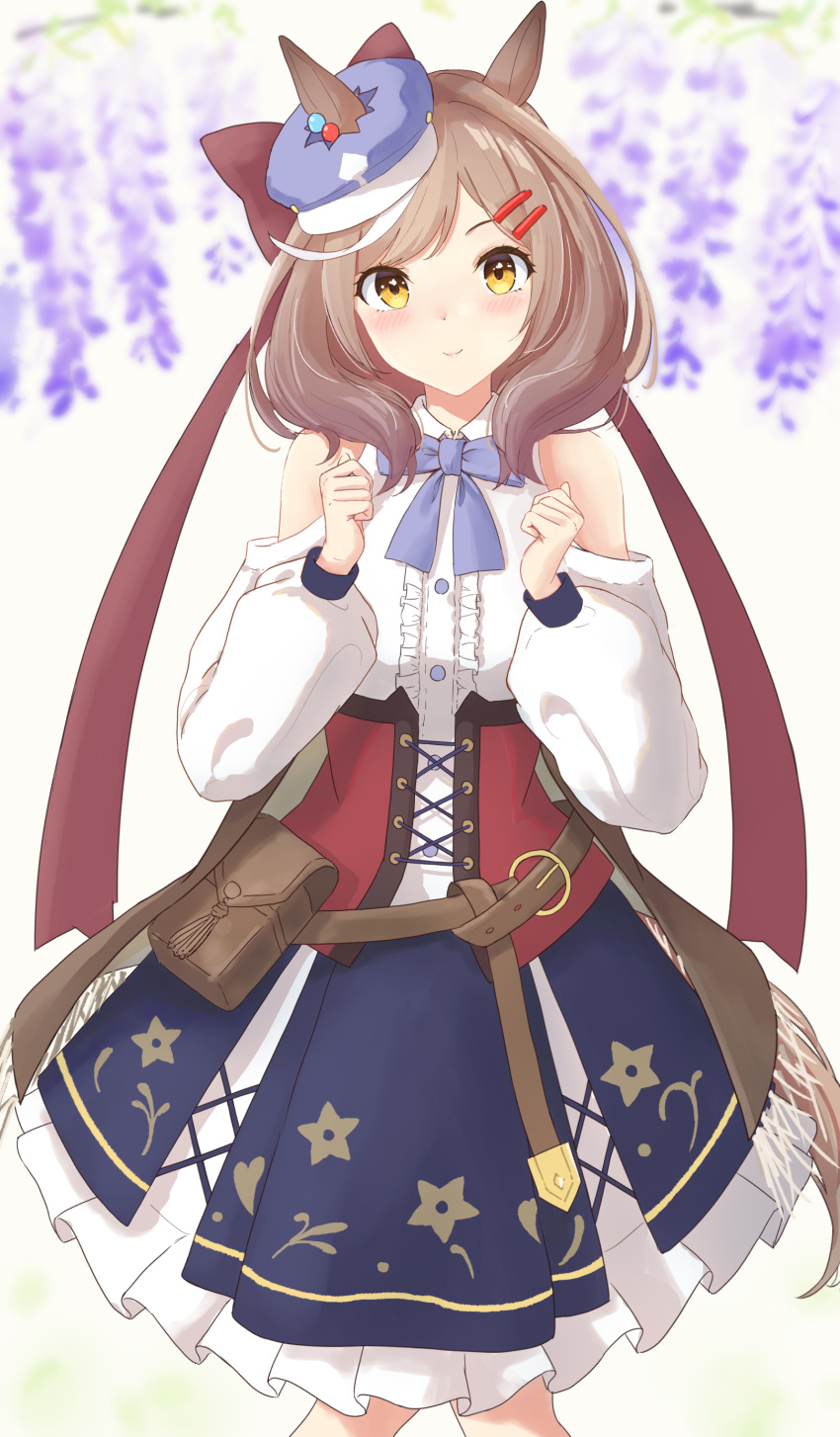 absurdres, bare_shoulders, blush, bow, breasts, clenched_hands, hair_bow, highres