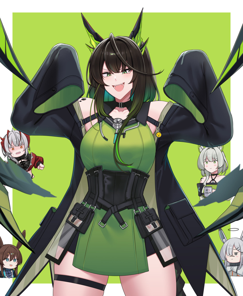 5girls, :d, absurdres, alternate_breast_size_(larger), amiya_(arknights), animal_ear_fluff, animal_ears, ant_k